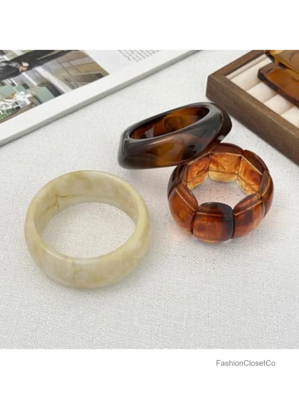 3 Pcs Acrylic Resin Bangle Set Wide Cuff Unisex Stretch Bracelets